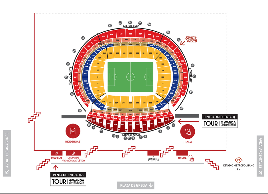 Mapa nuevo Tour Wanda Metropolitano acceso puerta 3 | ESP